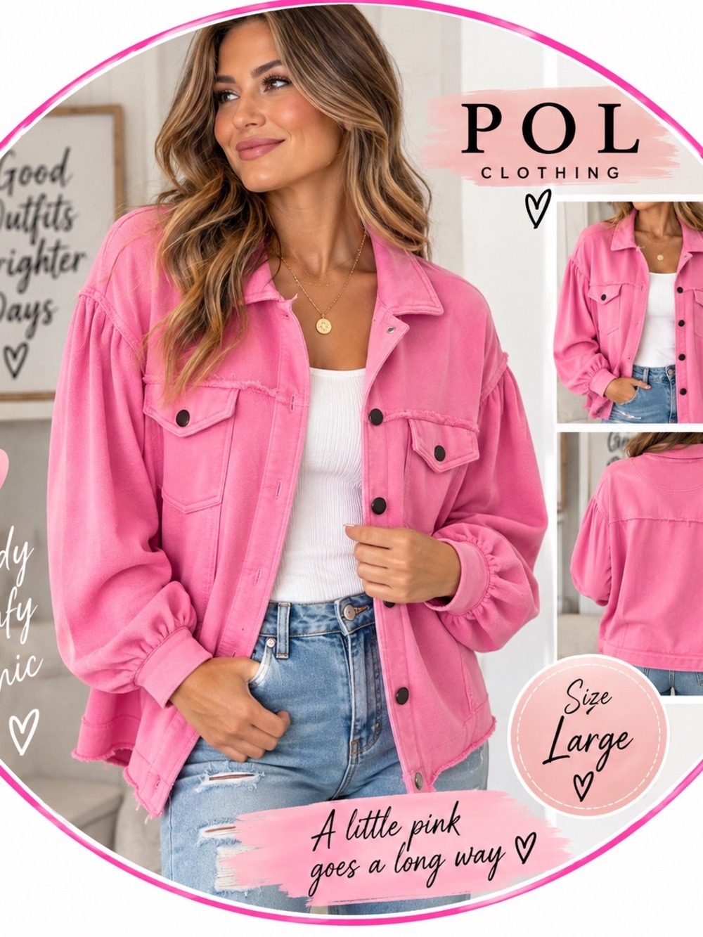 POL Pink Denim Shacket Jacket